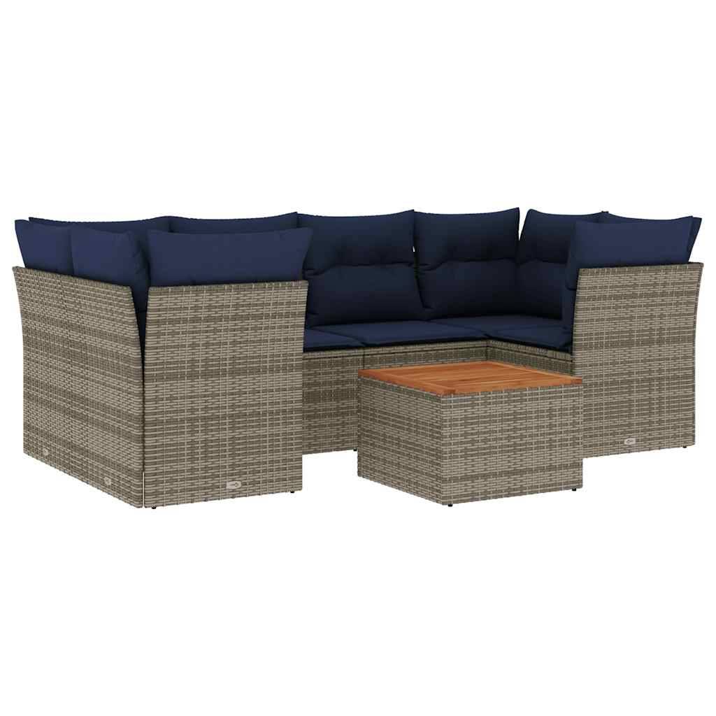 vidaXL 7-tlg. Garten-Sofagarnitur mit Kissen Grau Poly Rattan