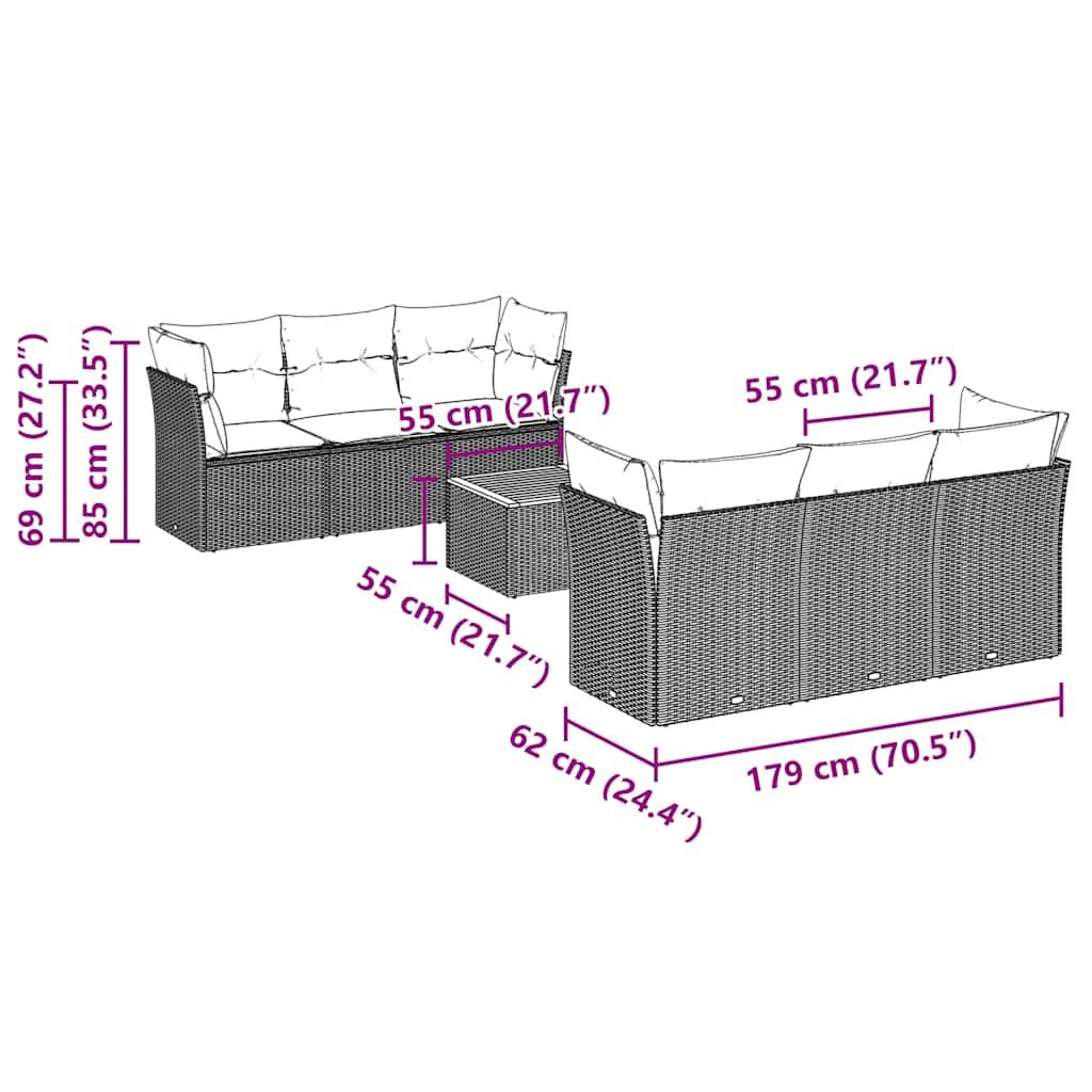 vidaXL 7-tlg. Garten-Sofagarnitur mit Kissen Grau Poly Rattan