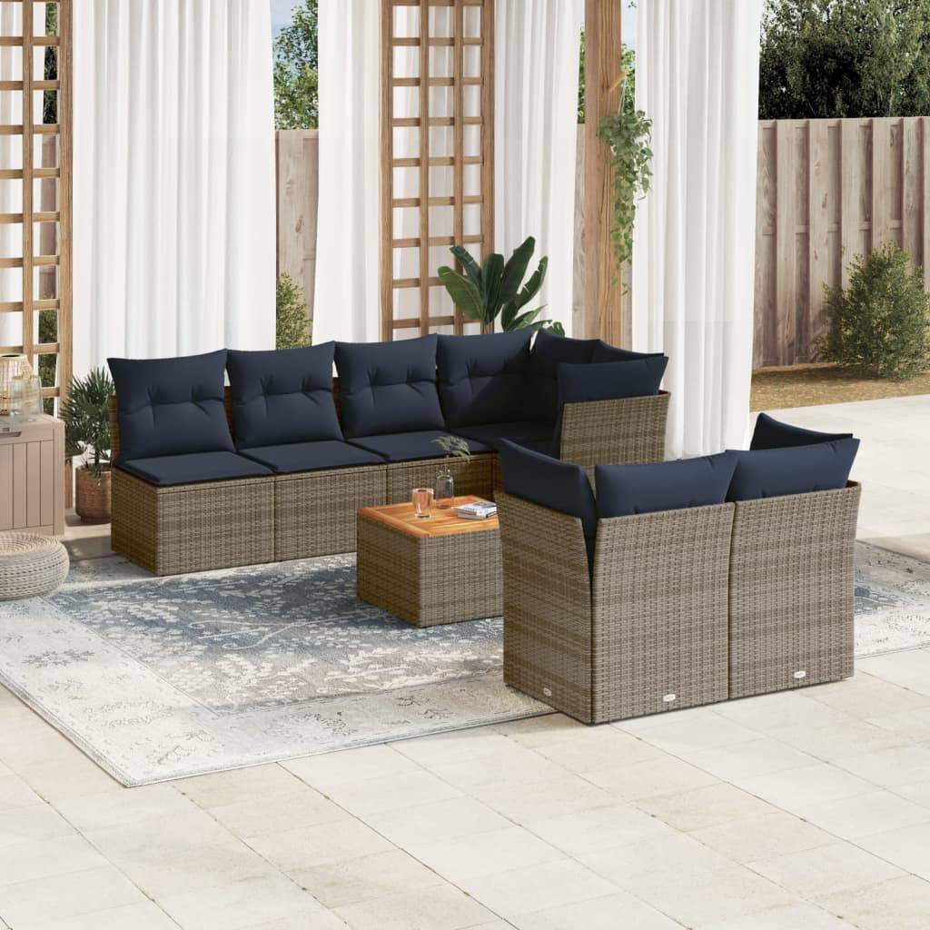 vidaXL 8-tlg. Garten-Sofagarnitur mit Kissen Grau Poly Rattan