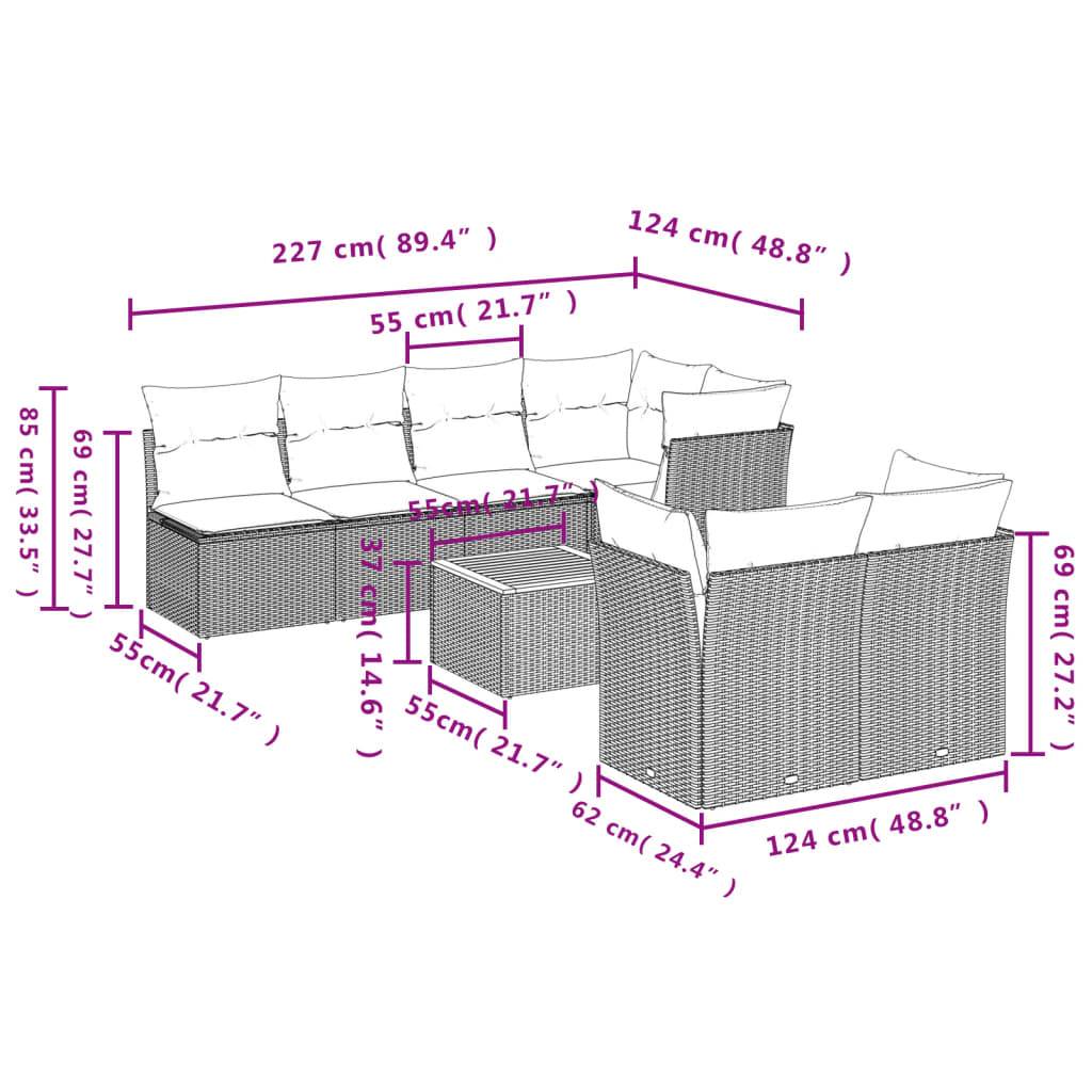 vidaXL 8-tlg. Garten-Sofagarnitur mit Kissen Grau Poly Rattan