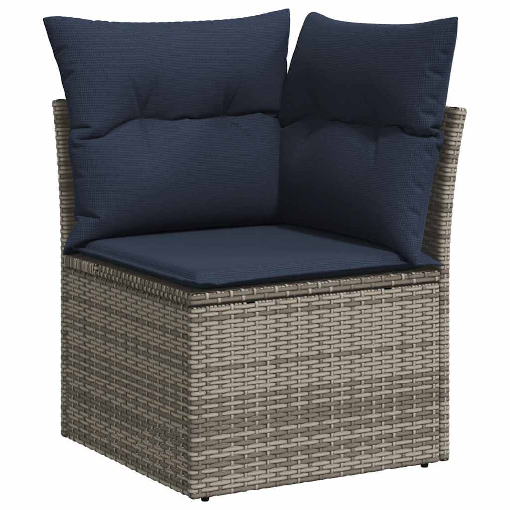 vidaXL 11-tlg. Garten-Sofagarnitur mit Kissen Grau Poly Rattan Akazie