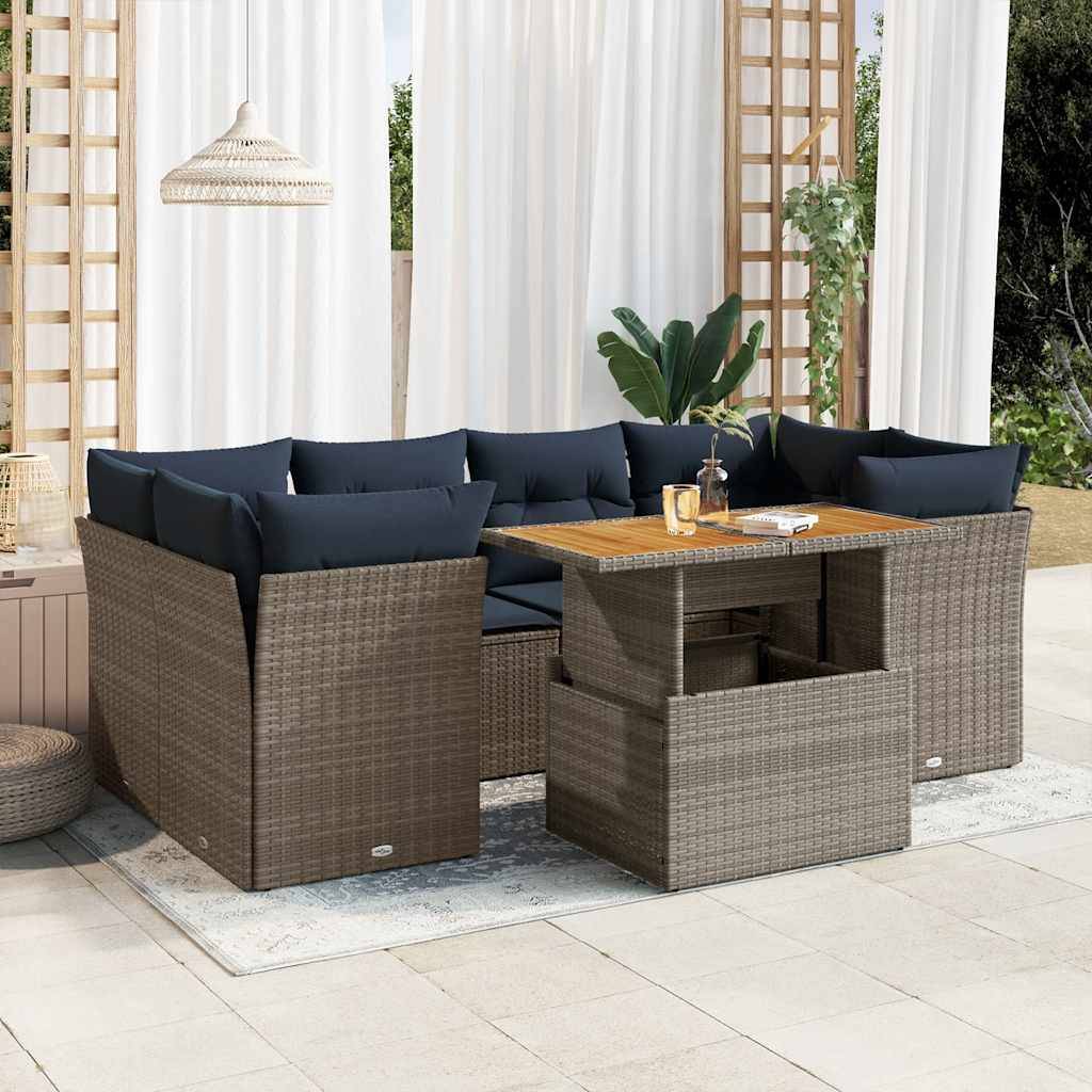 vidaXL 7-tlg. Garten-Sofagarnitur mit Kissen Grau Poly Rattan