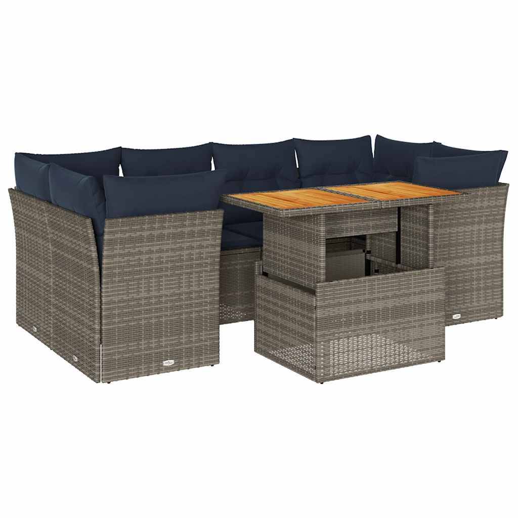 vidaXL 7-tlg. Garten-Sofagarnitur mit Kissen Grau Poly Rattan