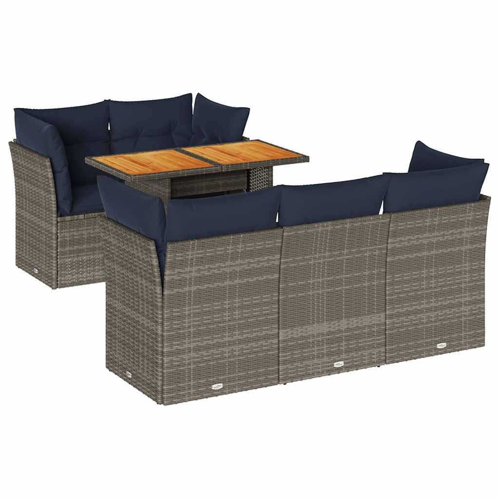 vidaXL 6-tlg. Garten-Sofagarnitur mit Kissen Grau Poly Rattan