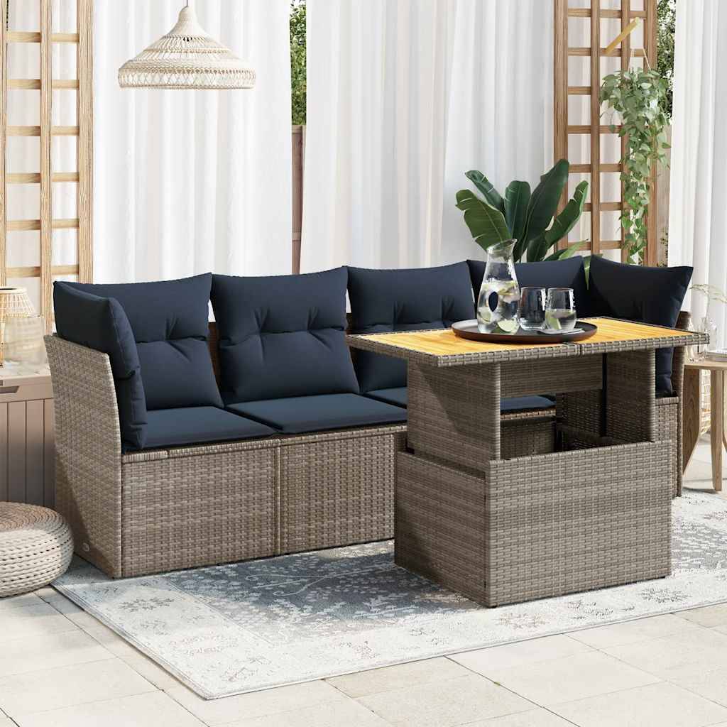 vidaXL 5-tlg. Garten-Sofagarnitur mit Kissen Grau Poly Rattan