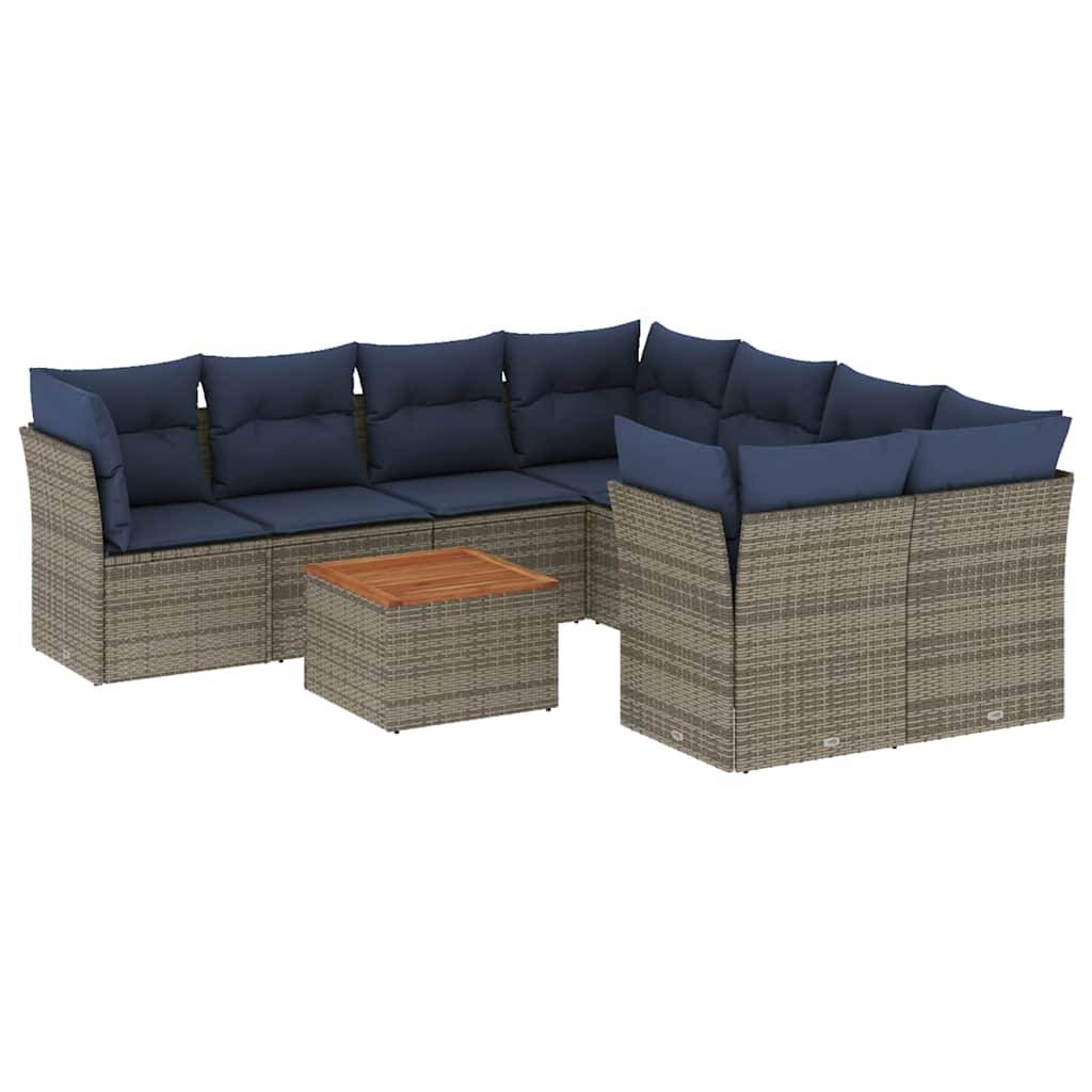 vidaXL 9-tlg. Garten-Sofagarnitur mit Kissen Grau Poly Rattan
