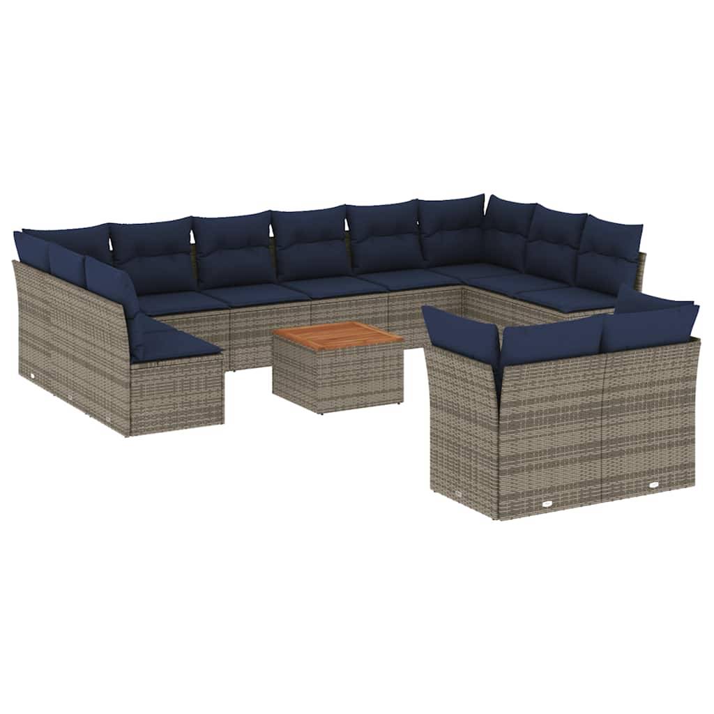 vidaXL 13-tlg. Garten-Sofagarnitur mit Kissen Grau Poly Rattan