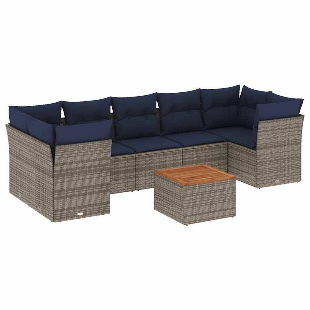 vidaXL 8-tlg. Garten-Sofagarnitur mit Kissen Grau Poly Rattan