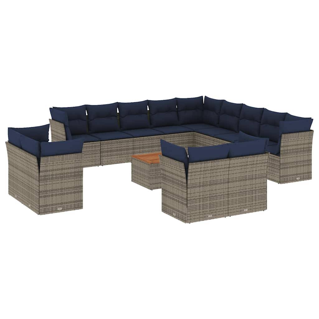 vidaXL 14-tlg. Garten-Sofagarnitur mit Kissen Grau Poly Rattan