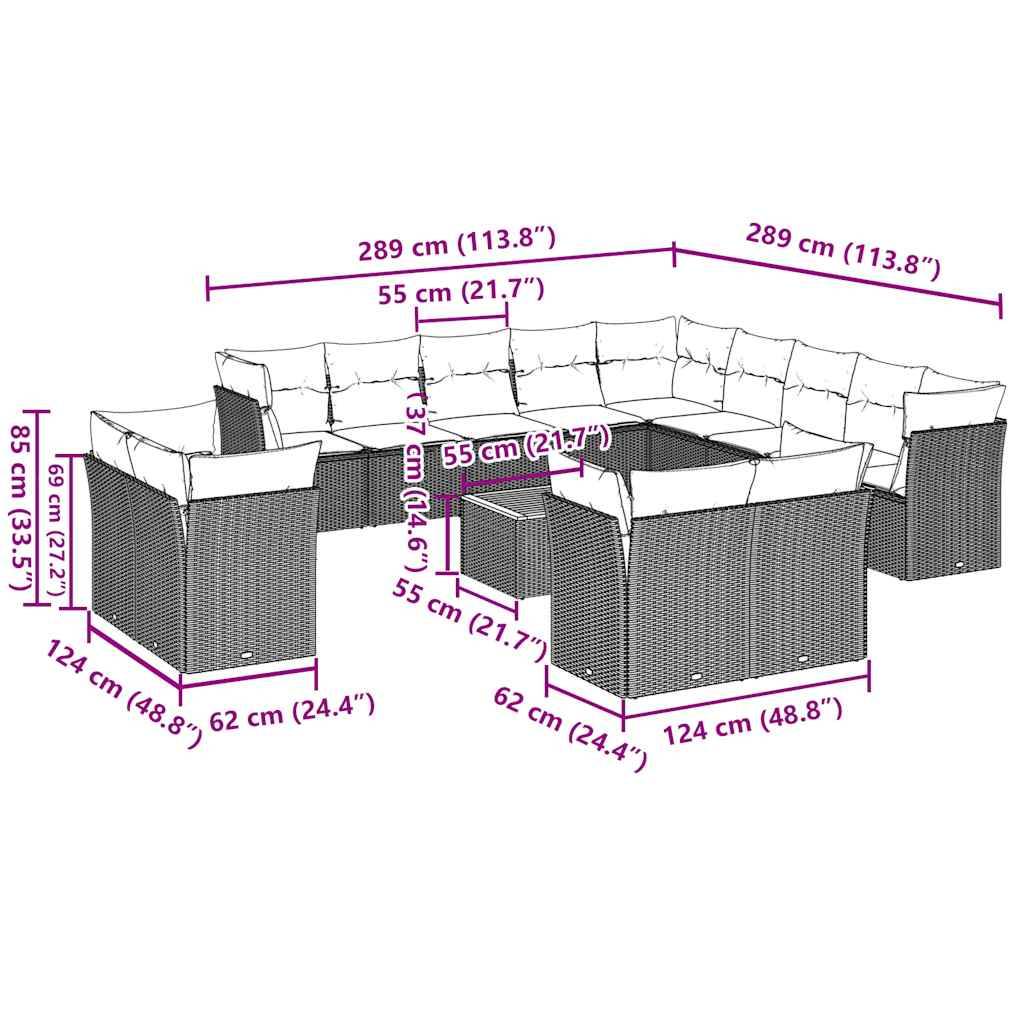 vidaXL 14-tlg. Garten-Sofagarnitur mit Kissen Grau Poly Rattan