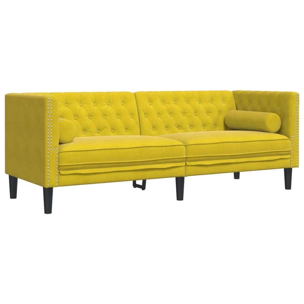 vidaXL 3-tlg. Chesterfield-Sofa-Set mit Nackenrollen Gelb Samt