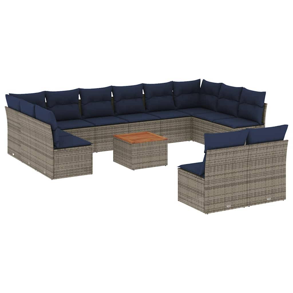vidaXL 13-tlg. Garten-Sofagarnitur mit Kissen Grau Poly Rattan