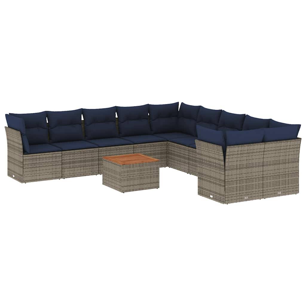 vidaXL 11-tlg. Garten-Sofagarnitur mit Kissen Grau Poly Rattan