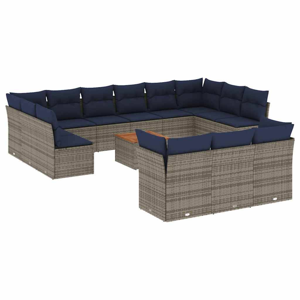 vidaXL 14-tlg. Garten-Sofagarnitur mit Kissen Grau Poly Rattan