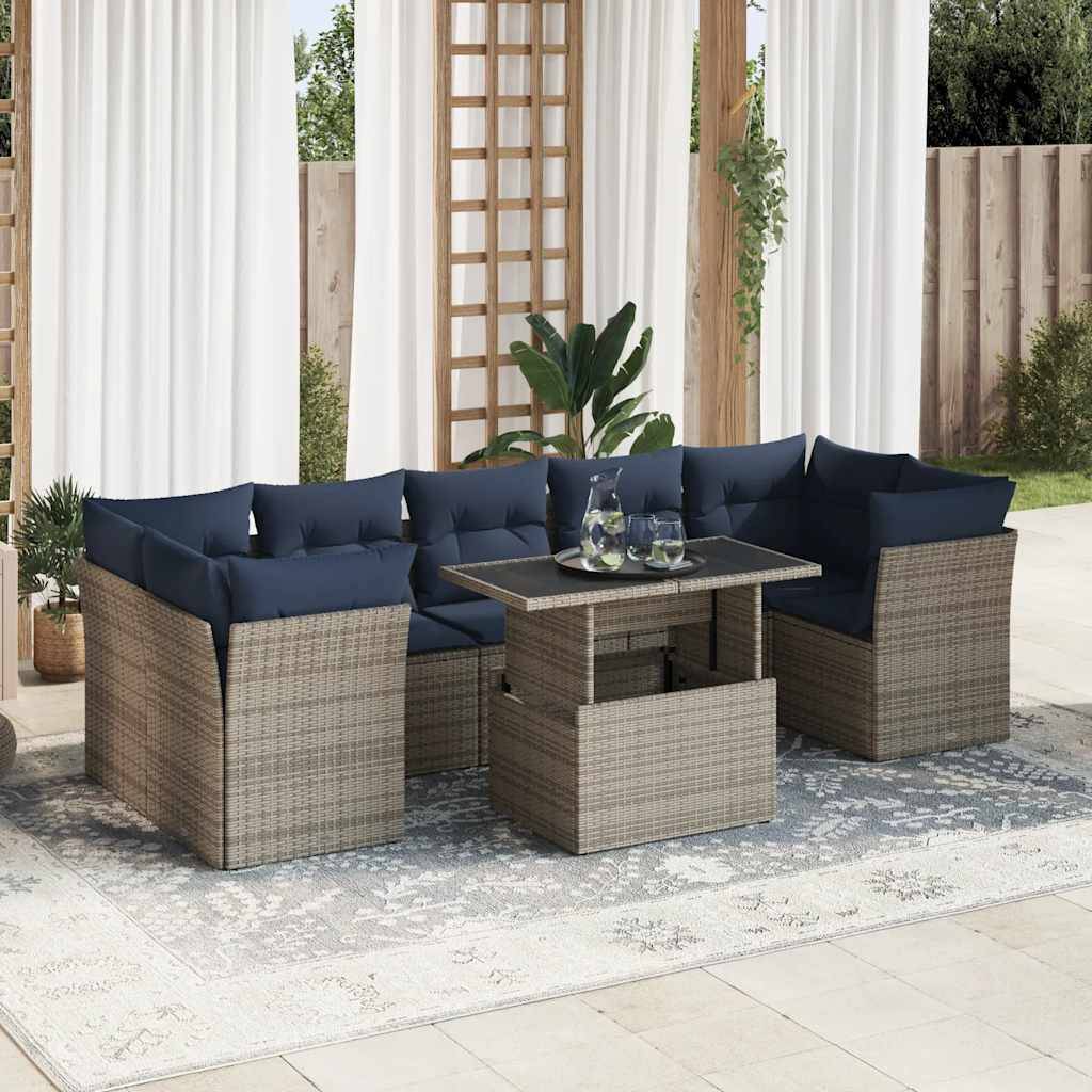 vidaXL 8-tlg. Garten-Sofagarnitur mit Kissen Grau Poly Rattan Akazie