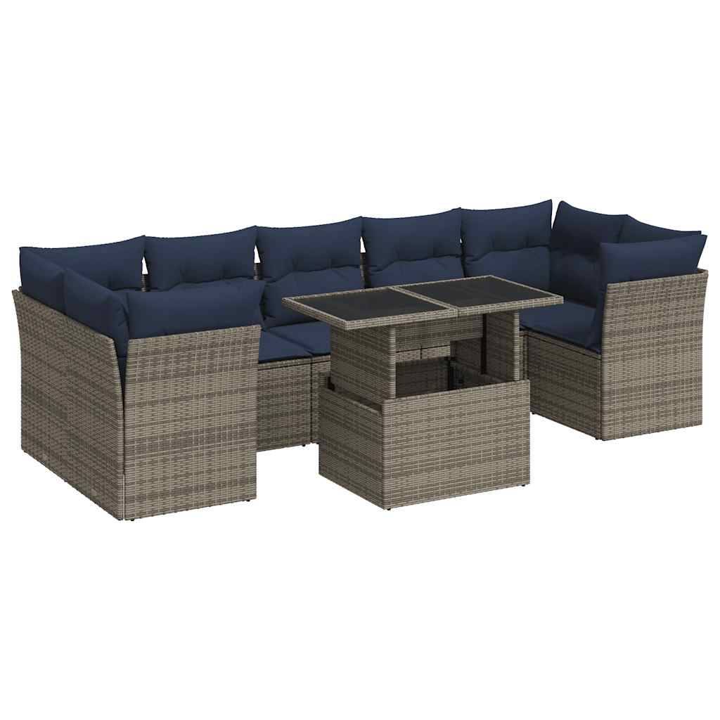 vidaXL 8-tlg. Garten-Sofagarnitur mit Kissen Grau Poly Rattan Akazie