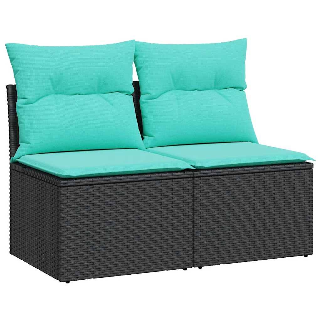 vidaXL 2-tlg. Garten-Sofagarnitur mit Kissen Schwarz Poly Rattan