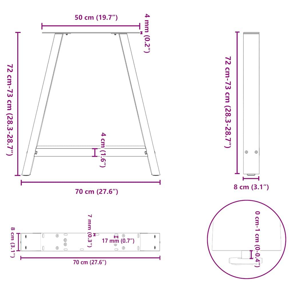 vidaXL Esstischbeine A-Form 2 Stk. 70x(72-73) cm Stahl