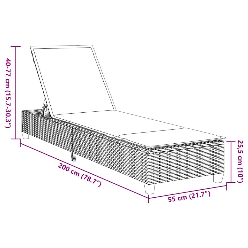 vidaXL Sonnenliege mit Auflagen Grau 55x200x25,5cm Poly Rattan