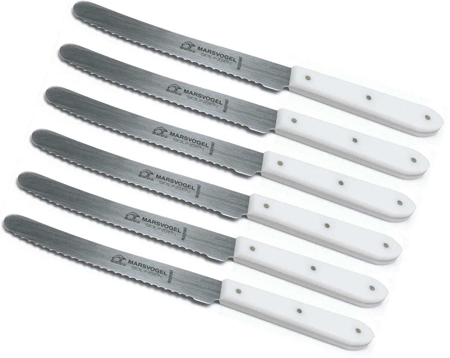 Marsvogel | Tafelmesser 6 Stück | POM Solingen Tischmesser | Menümesser im 6er Pack | Farbe: Weiß