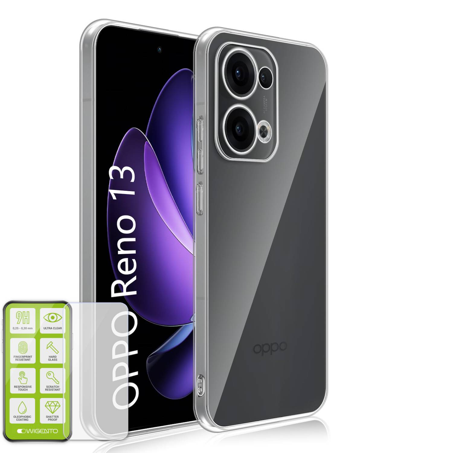 Für Oppo Reno 13 5G Silikon TPU Schutz Handy Hülle Dünn Transparent + H9 Hart Glas