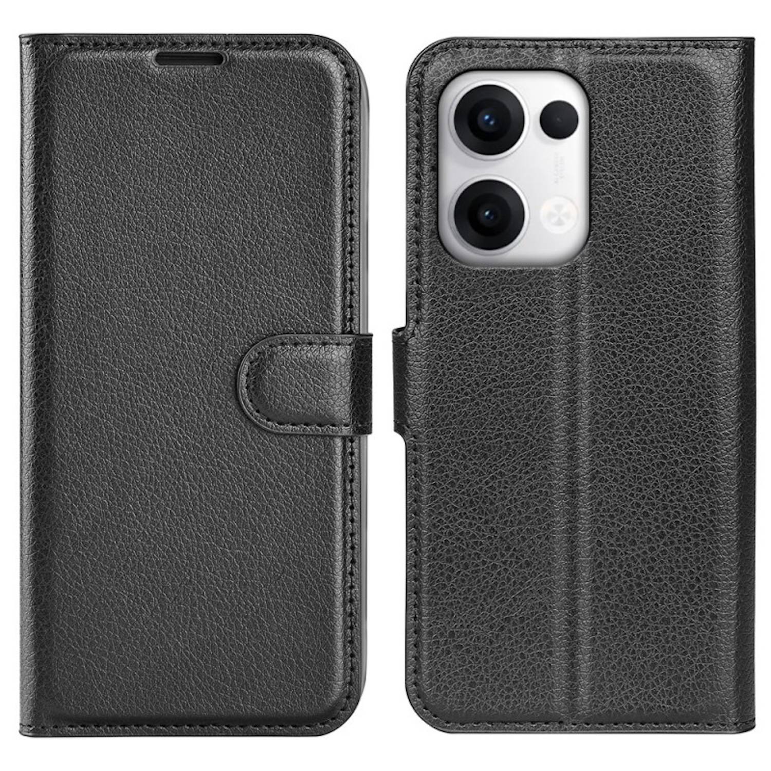 Für Oppo Reno 13 5G Kunstleder Book Wallet Case Tasche Schwarz + H9 Hart Glas
