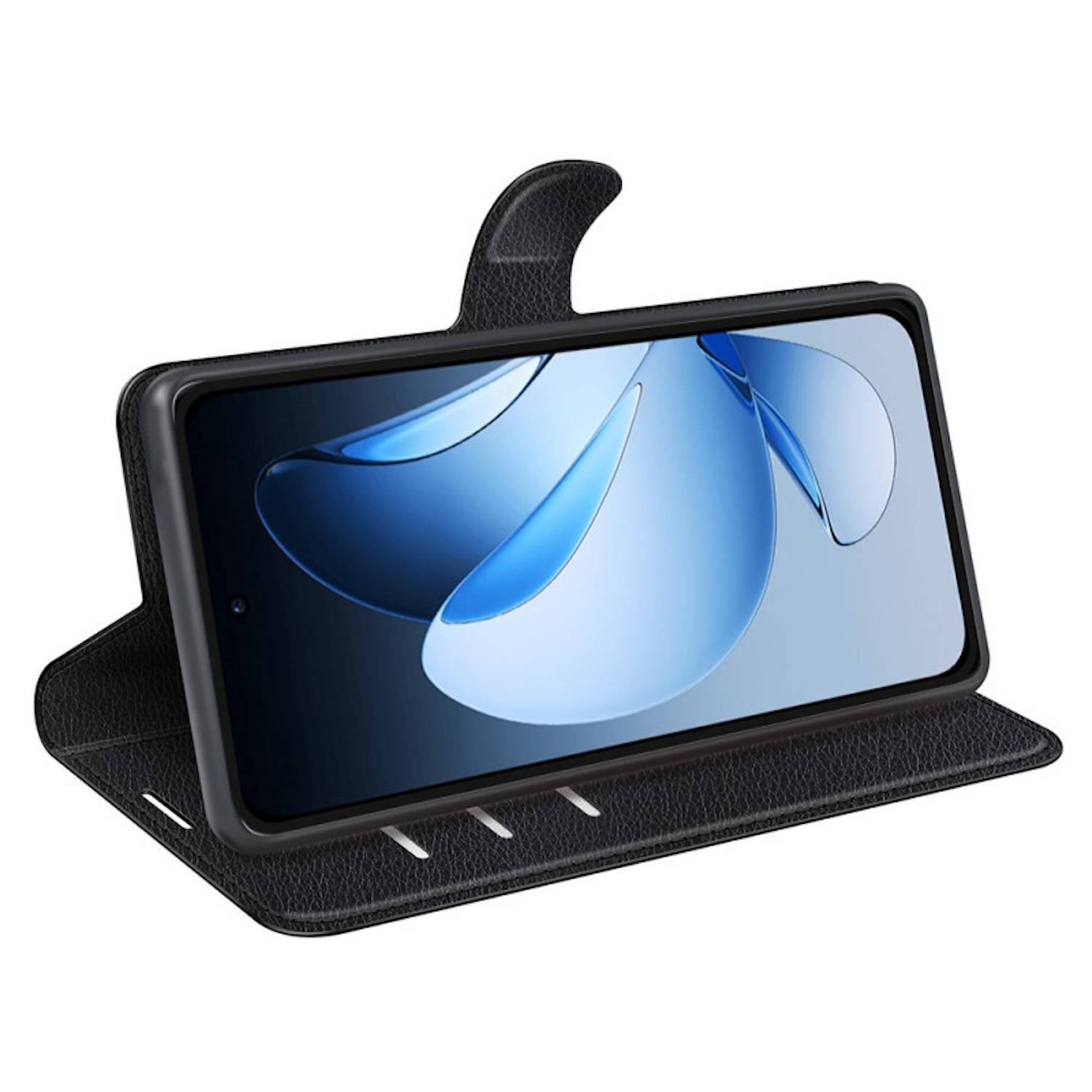 Für Oppo Reno 13 Pro 5G Handy Tasche Schwarz Etuis Kunst-Leder Hülle Case + 4D Curved H9 Hart Glas