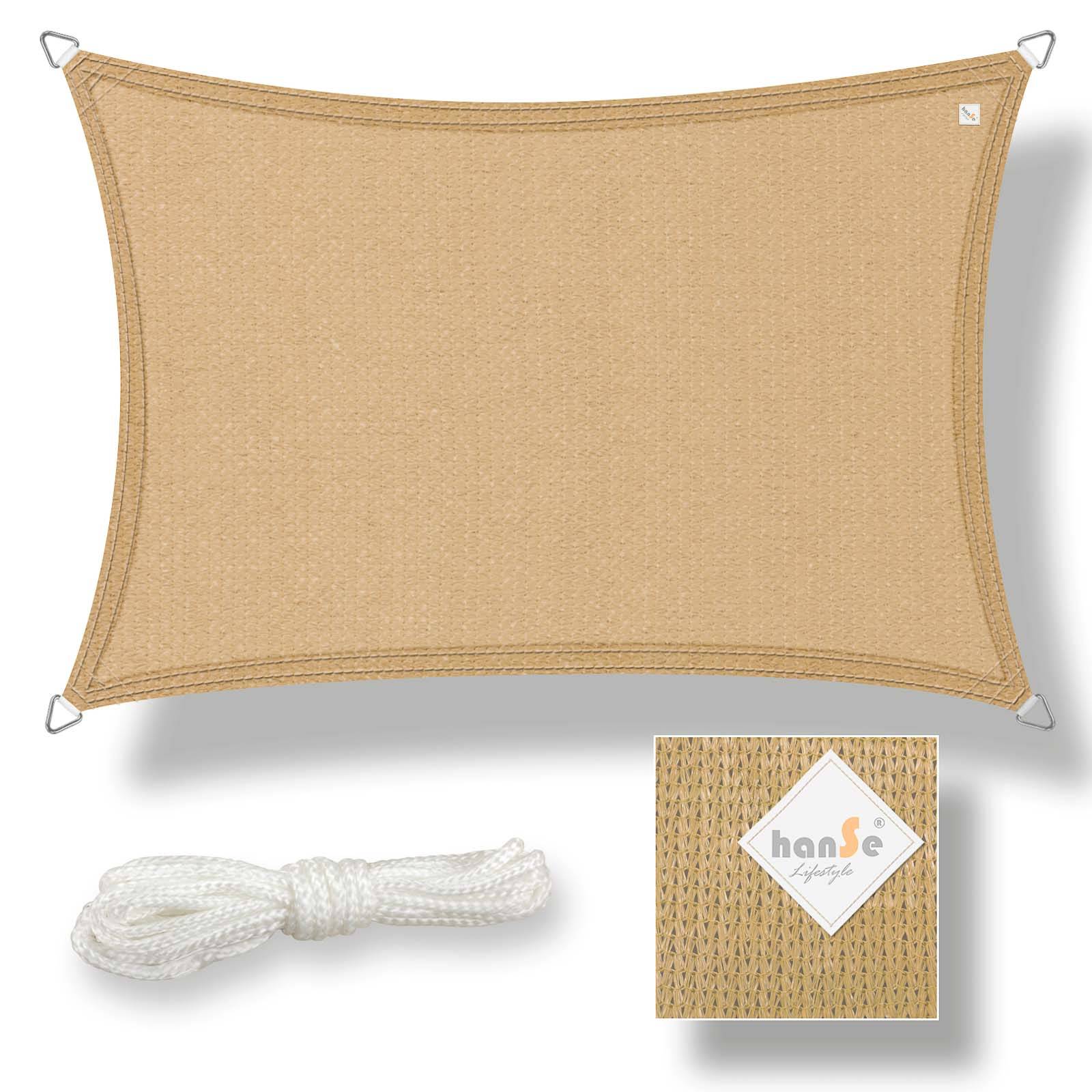 hanSe Marken Sonnensegel Sonnenschutz Schattensegel Rechteck 2x4m Sand