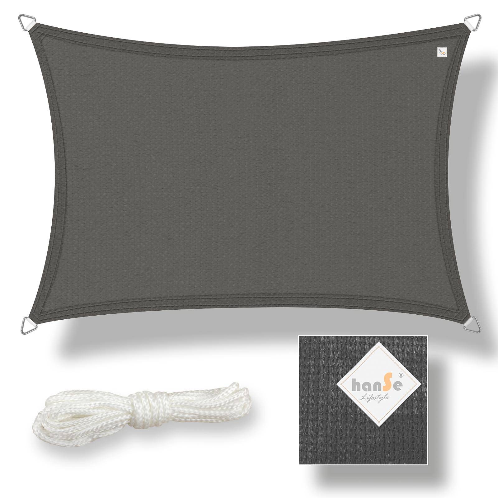 hanSe Marken Sonnensegel Sonnenschutz Schattensegel 2x3m Graphit Rechteck