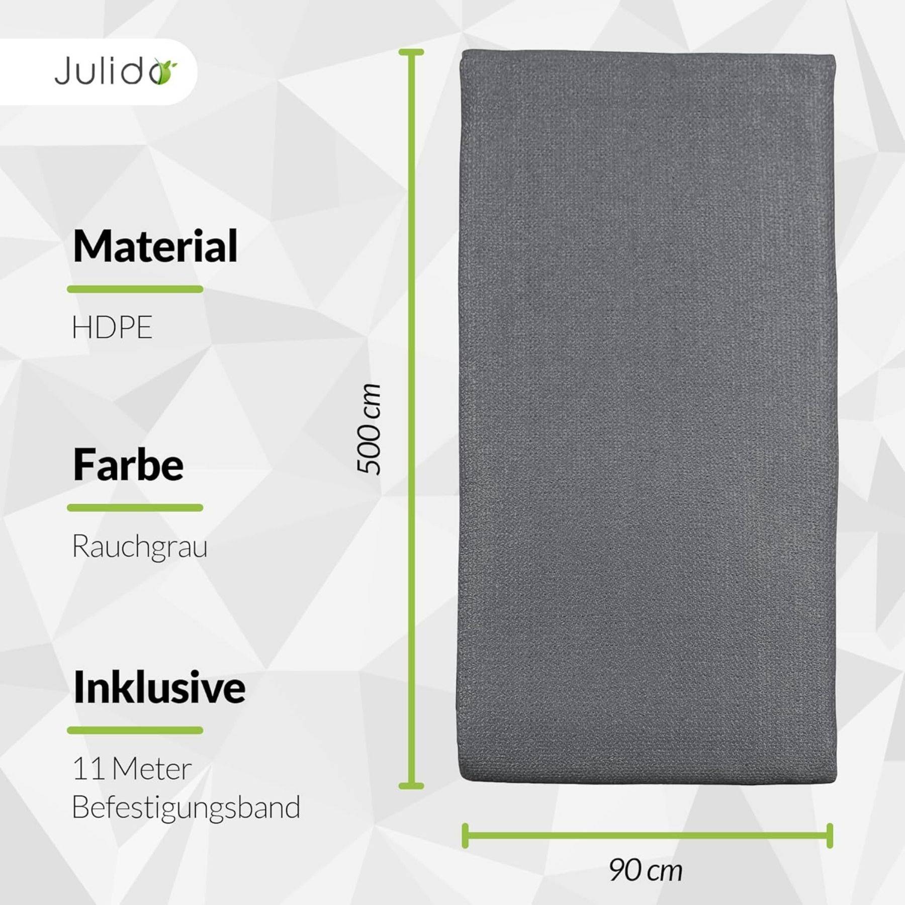 Julido' Abdeckung in 'Rauchgrau'. Material: HDPE. Inklusive 11-Meter-Befestigungsband. Abmessungen: 500 cm x 90 cm.