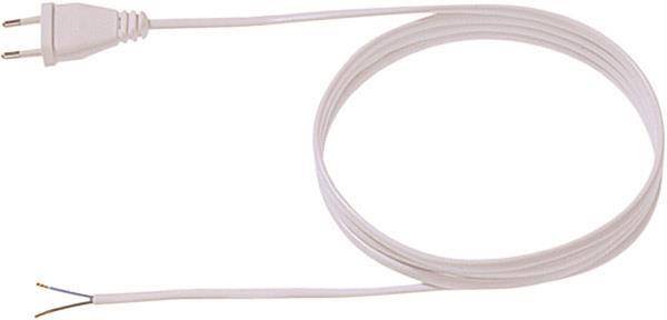 Ein aufgerolltes Kabel mit einem lockeren Ende, das herausragt, vor einem einfachen weißen Hintergrund.