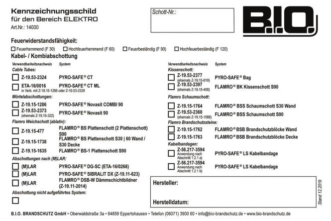 Flamro 14000 Kennzeichnungsschild f.FLAMRO Brandschutzsysteme Universal Install.Baumaterial Baustoff