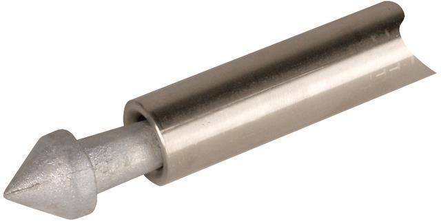 Eine Nahaufnahme eines metallischen zylindrischen Objekts mit einer hervorstehenden Stange, möglicherweise Teil einer mechanischen oder strukturellen Komponente.