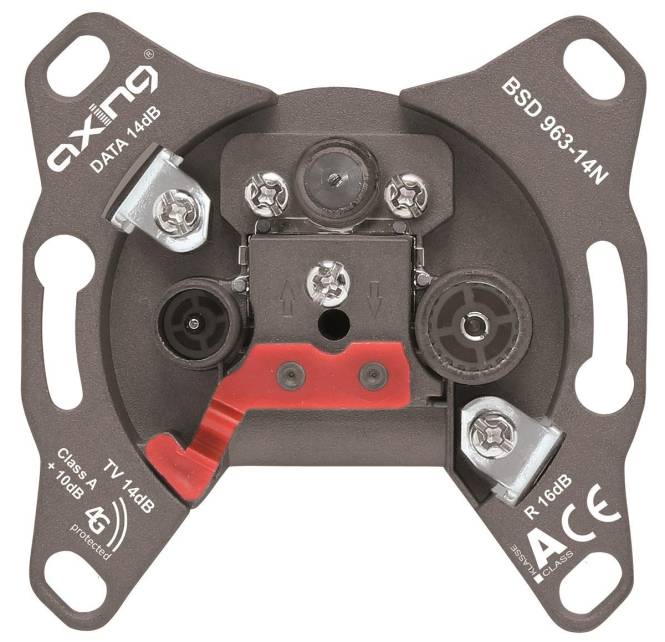 AXING Durchgangsdose BSD 963-14N Multimedia 3Loch 5-1006MHz 14dB Kl.A+ Install.Baumaterial Antennen
