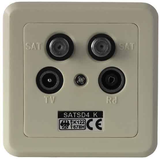 KREI Antennendose Stich SATSD4K/CLASSA mit Ap-Rahmen+Abd.-Platte 4fach Sat Install.Baumaterial