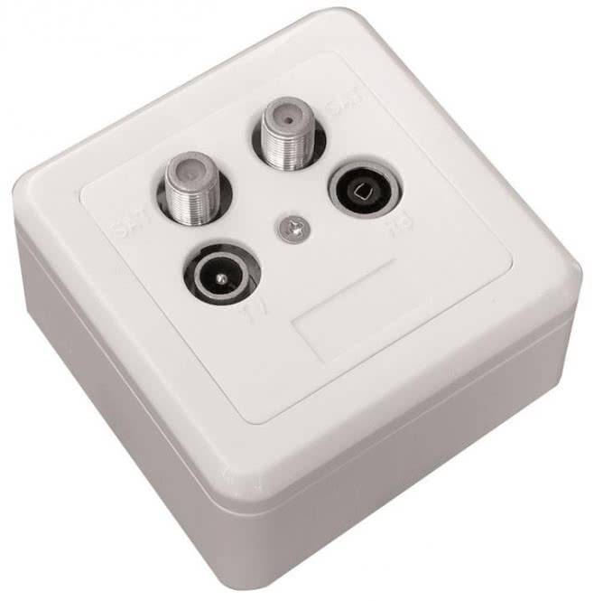 TRIAX 4-Loch-Antennen-Steckdose GAD 274 Stich,Twin,mit Sockel u. Deckel 023274 Install.Baumaterial