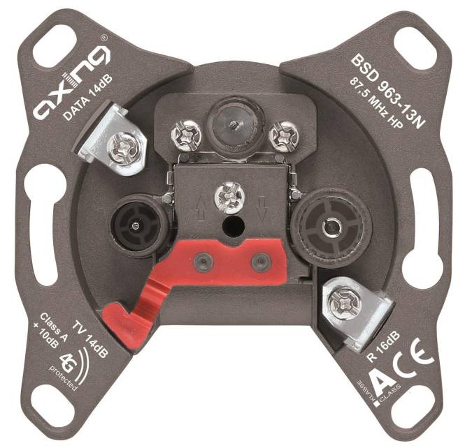 AXING Durchgangsdose BSD 963-13N Multimedia 3Loch 5-1006MHz 14dB Kl.A+ Install.Baumaterial Antennen