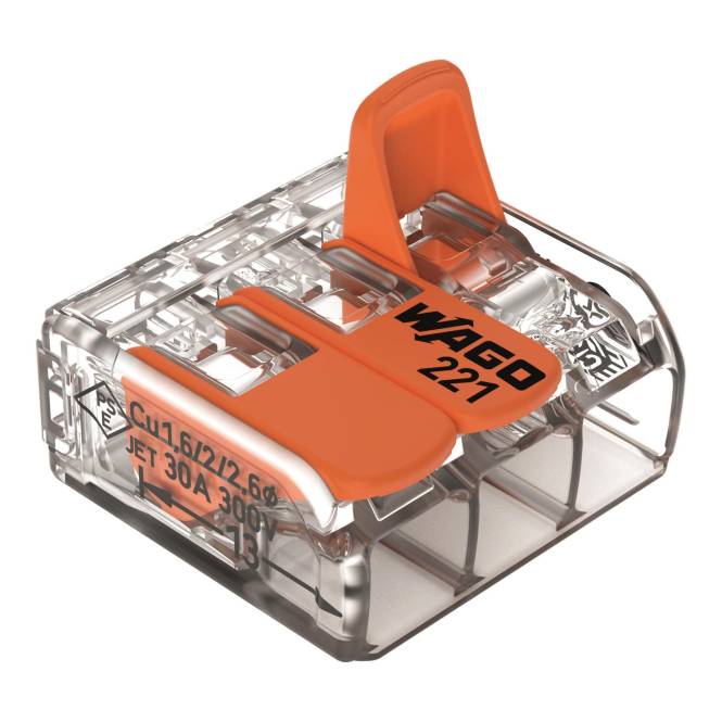 WAGO 221-613 COMPACT-Verbindungsklemme, für alle Leiterarten,max. 6 mm² (Inhalt 30 Stück)