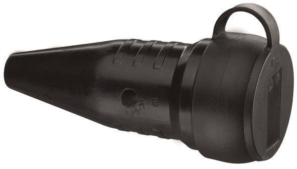 ABL Gummi Kuppl.Schuko 1189290 schwarz mit Manschette u.Deckel IP44 Install.Baumaterial