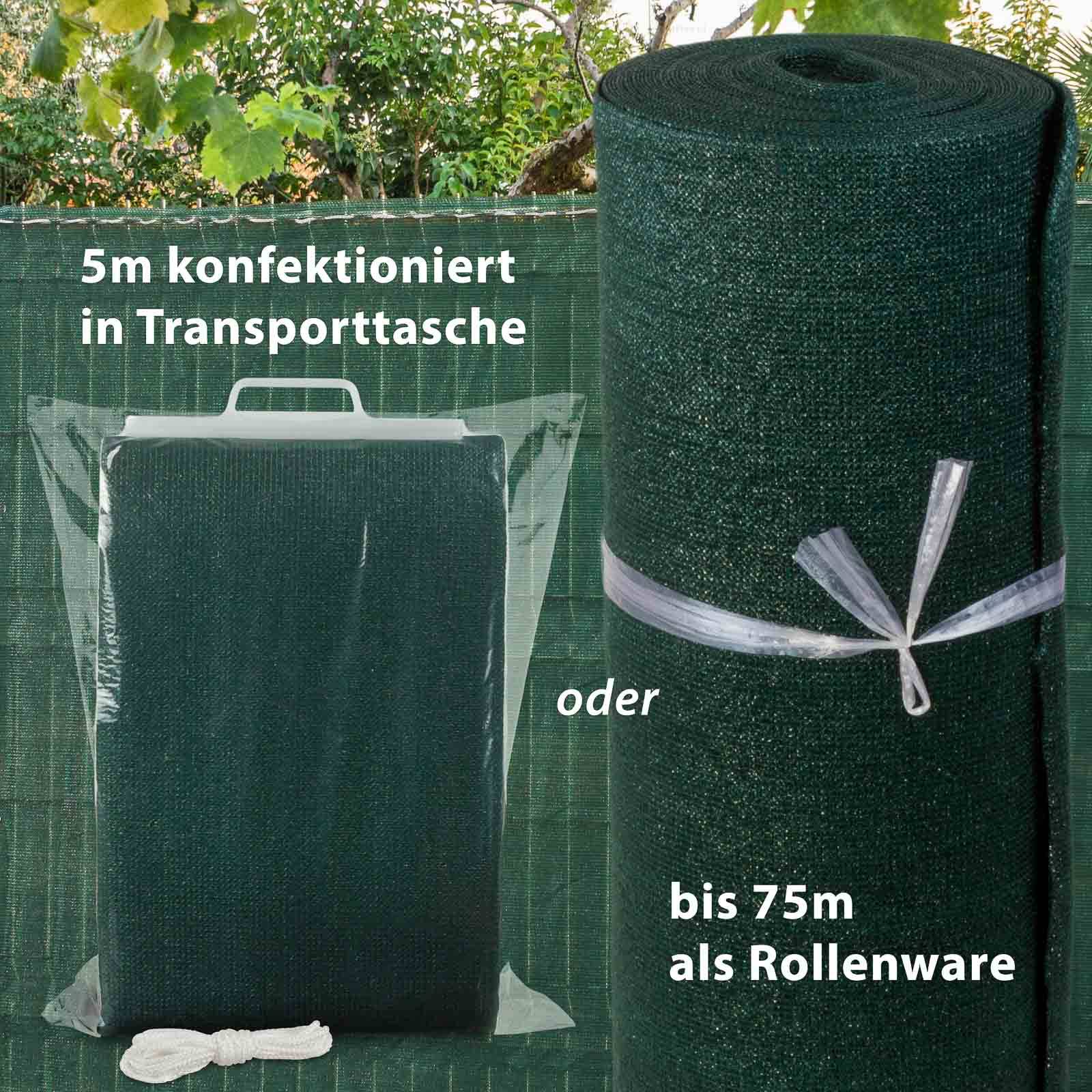 Zaunsichtschutz Blickschutz Tennisblende Balkonsichtschutz HDPE grün 1,80m hoch 5m lang