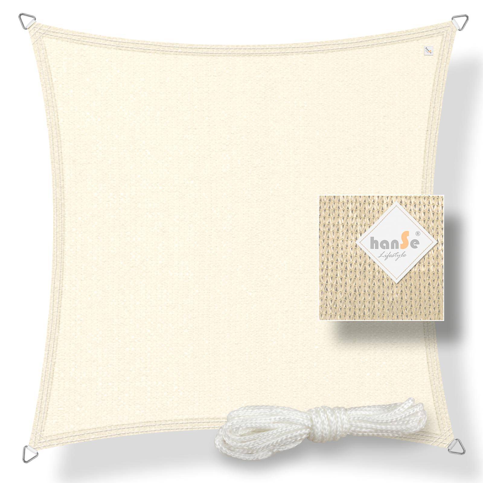 hanSe Marken Sonnensegel Sonnenschutz Schattensegel HDPE Quadrat 2x2m Creme
