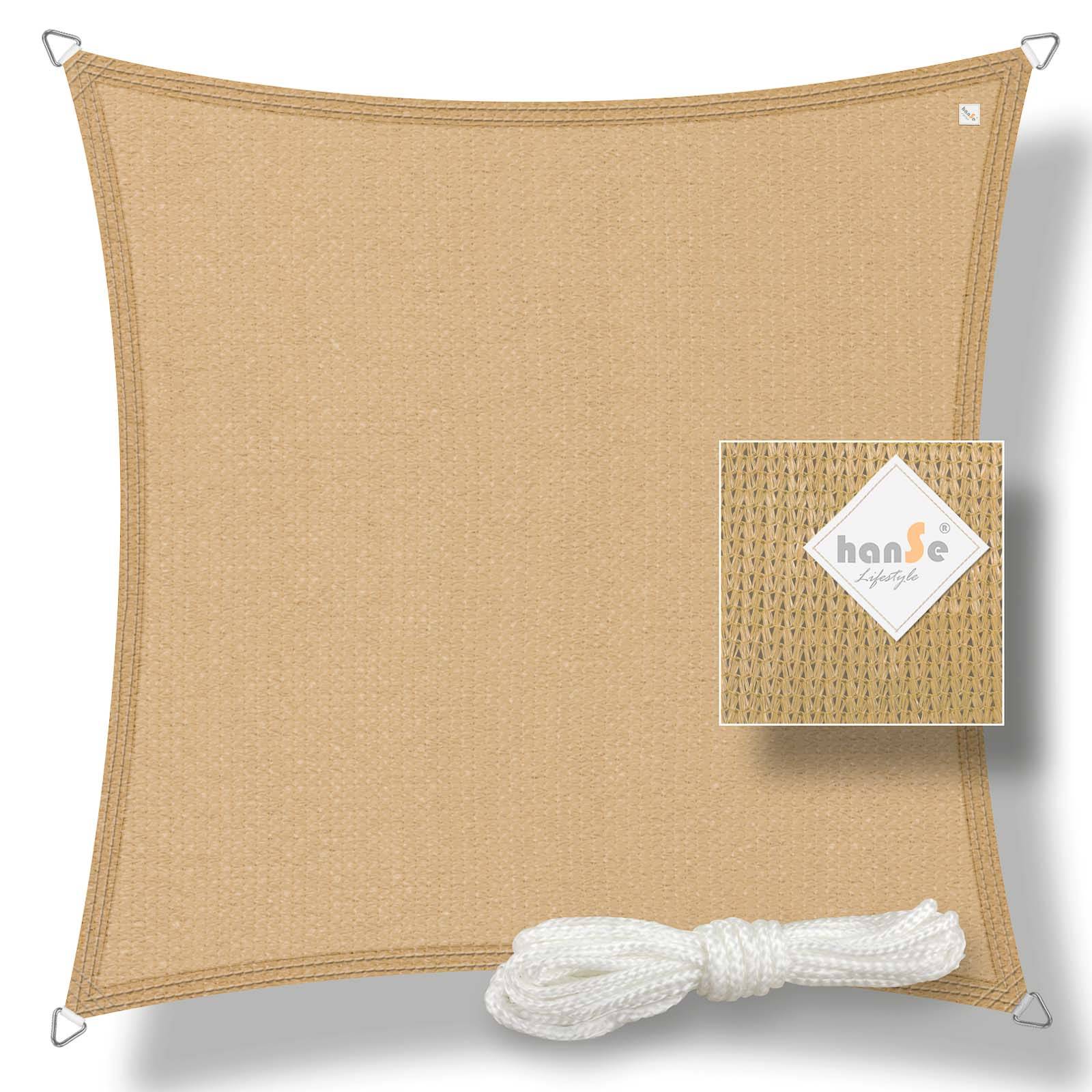 hanSe Marken Sonnensegel Sonnenschutz HDPE Quadrat 2x2m Sand