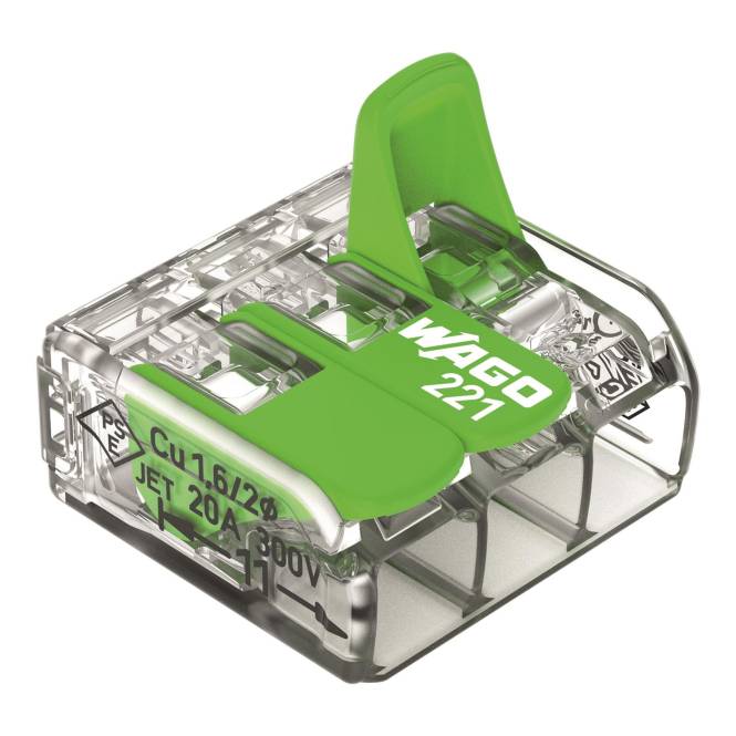 WAGO 221-423 Verbindungsklemme m.Hebel max.4qmm 3-Leiter transparent (Inhalt 50 Stück)