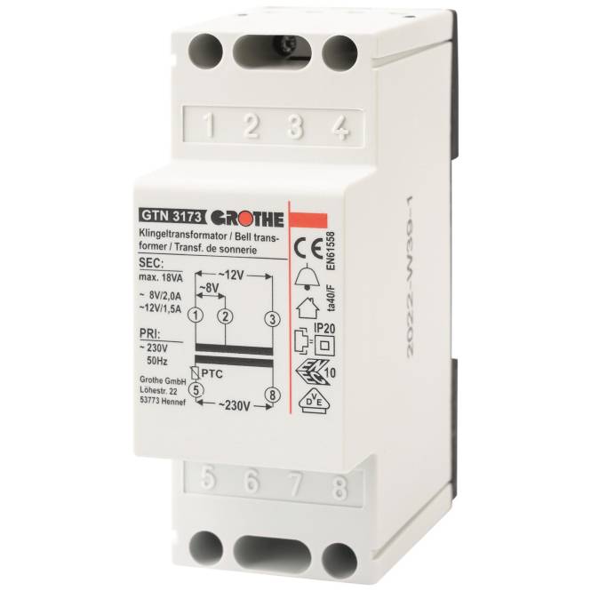 GRO Trafo 8/12V 14073 GT 3173 2/1,5A REG Install.Baumaterial Hauskomm/Batt/Sicher