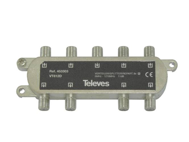 Televes 8-fach Verteiler VT812D 5-1218MHz VD:12dB 453303 Install.Baumaterial Antennen