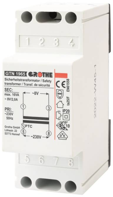 GRO Trafo 8V 14102 GT 1965 2,0A REG Install.Baumaterial Hauskomm/Batt/Sicher Schwachstrommaterial