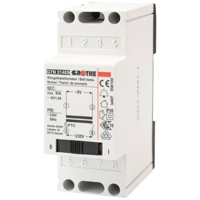 GRO Trafo 8V mit Schalter 14211 GT 3148 S 1,0A REG Install.Baumaterial Hauskomm/Batt/Sicher