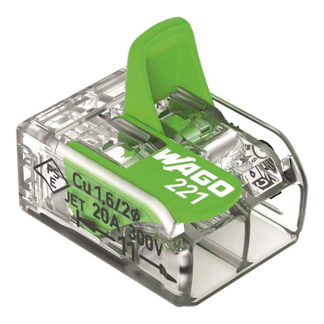 WAGO 221-422 Verbindungsklemme m.Hebel max.4qmm 2-Leiter transparent (Inhalt 100 Stück)