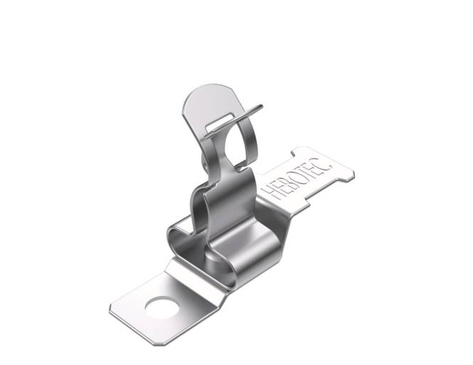 Eine Metallhalterung mit polierter Oberfläche, die ein Loch an einem Ende zum Montieren und ein Verriegelungsdesign zum Sichern von Komponenten aufweist.