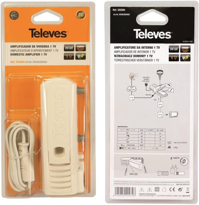 Televes BK-Verstärker 35dB RK KROK35RK65 5-65MHz PST+Entzerrer Install.Baumaterial Antennen